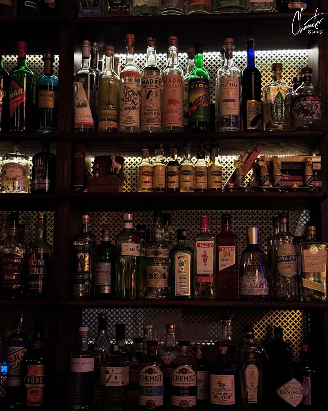 Extensive backbar selection featuring premium gin, tequila, and spirits