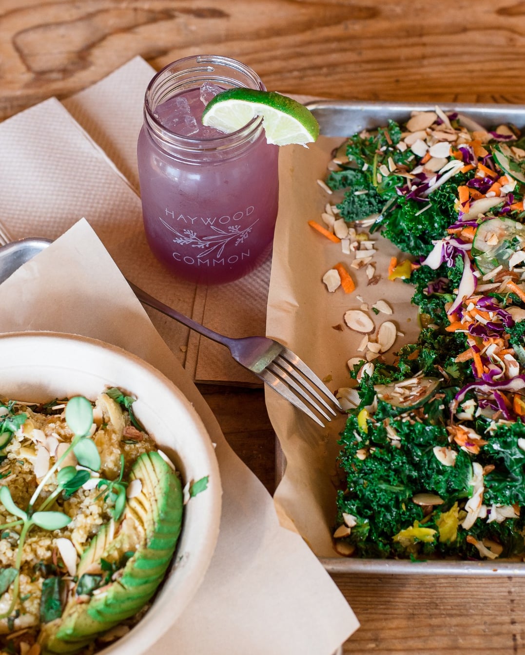 Signature cocktails and fresh bowls at Haywood Common.
