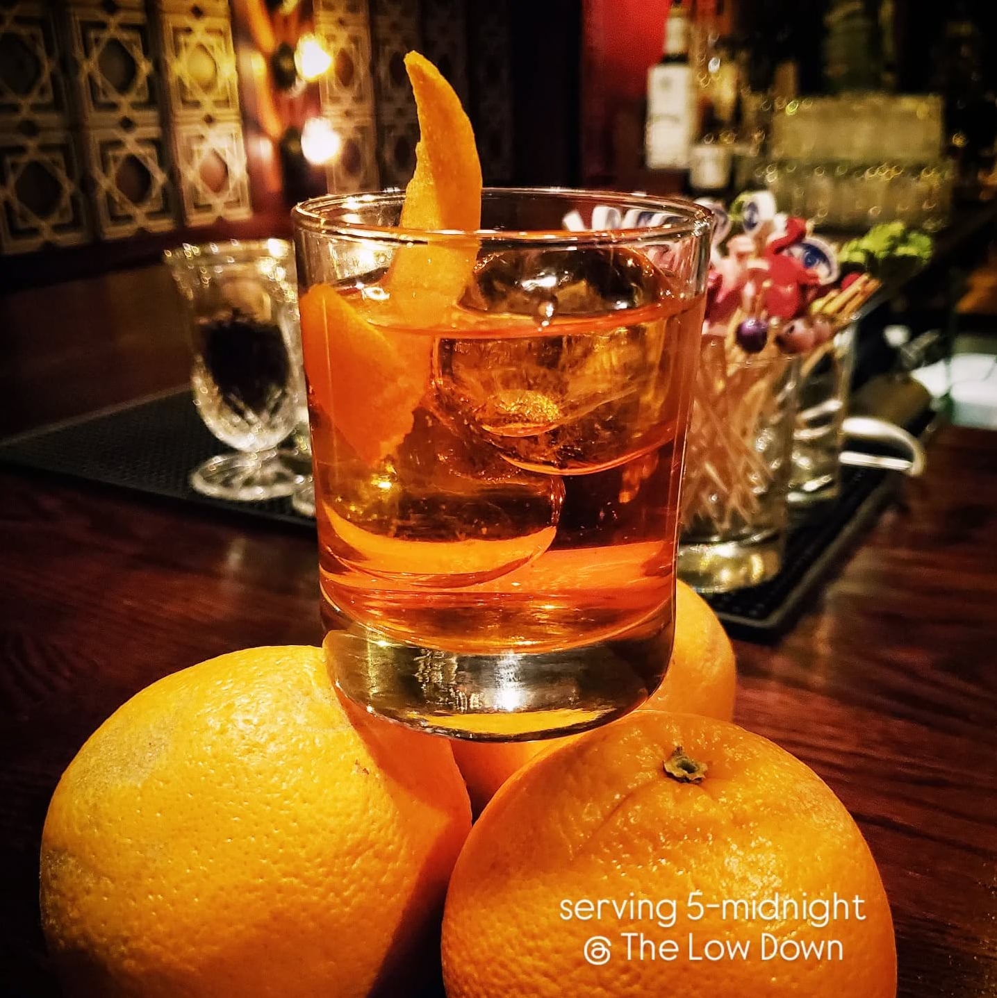 Classic citrus garnish cocktail at The Low Down