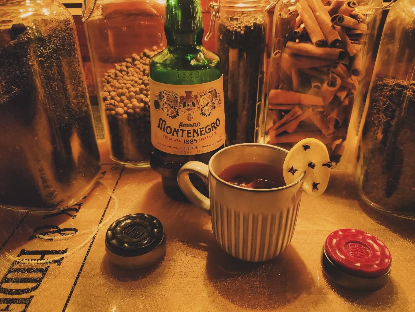 Spiced cocktail featuring Amaro Montenegro with cinnamon and whole spices.