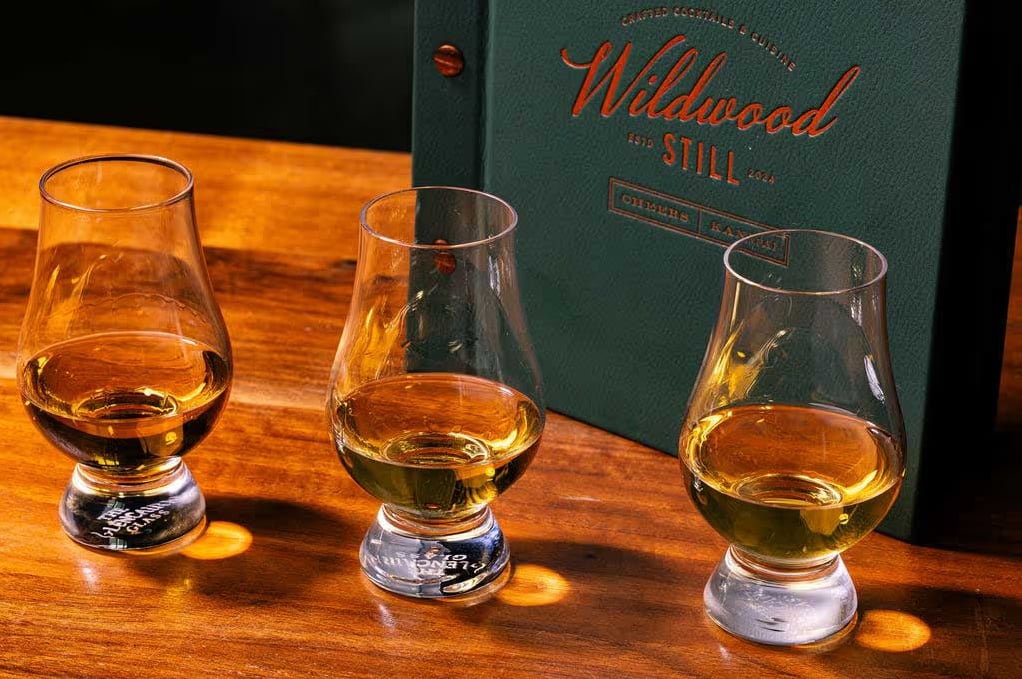 Tasting flight served at the bar featuring the Wildwood Still menu.