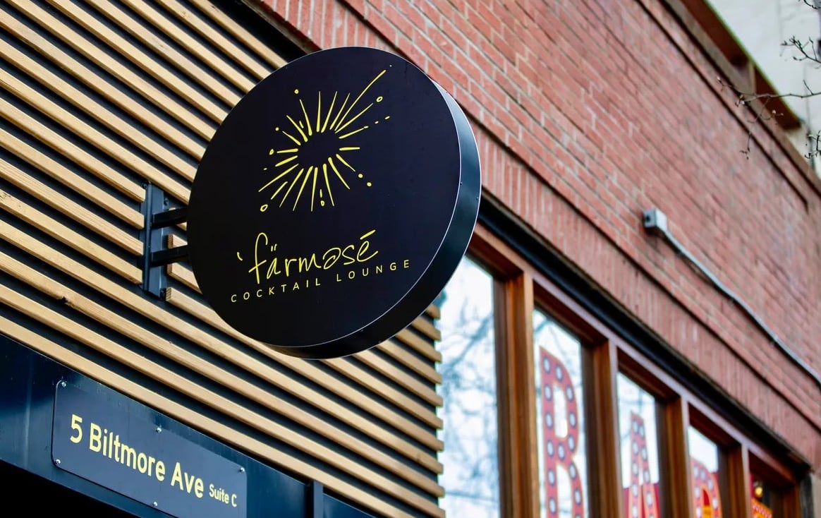 Farmese Cocktail Lounge entrance signage at 5 Biltmore Ave Suite C
