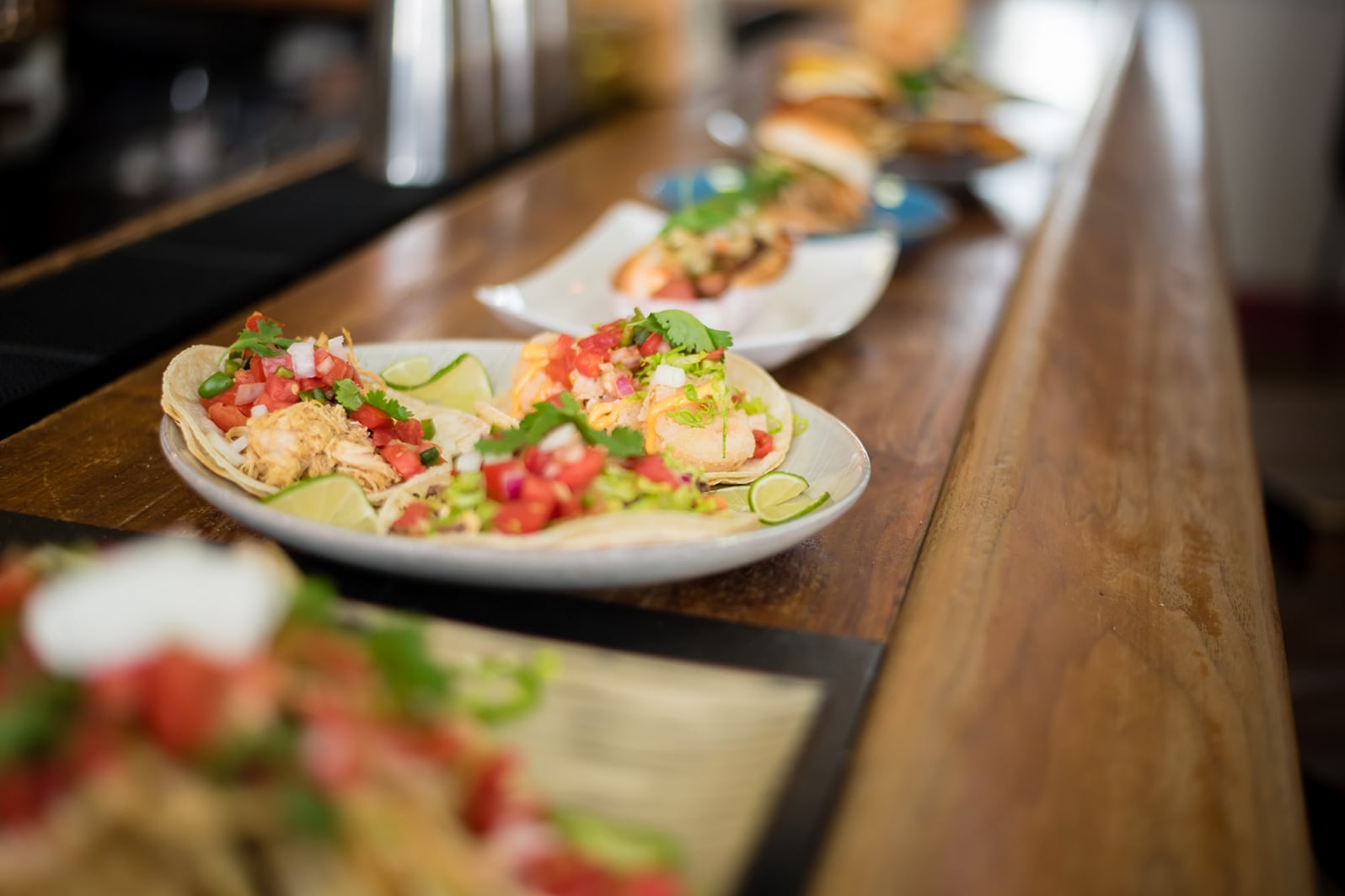 Fresh seafood tacos served at the bar.