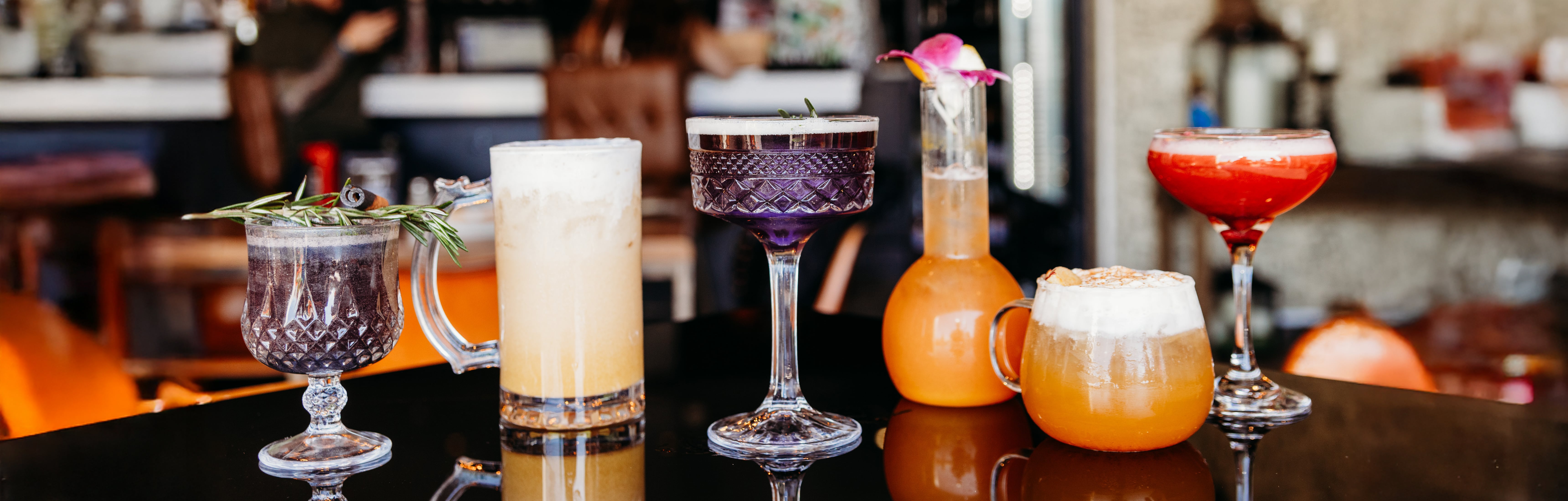 Fall seasonal cocktail lineup at Pillar — five signature craft cocktails showcasing the bar's creativity and seasonal ingredients