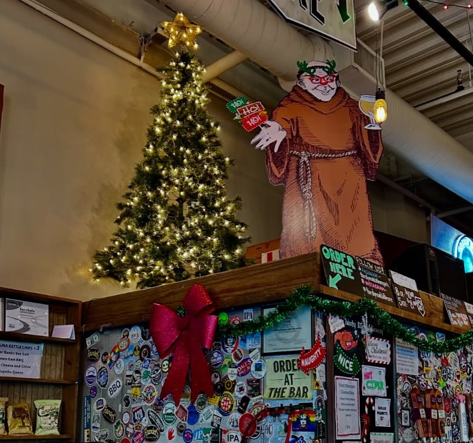 Festive bar interior with holiday décor