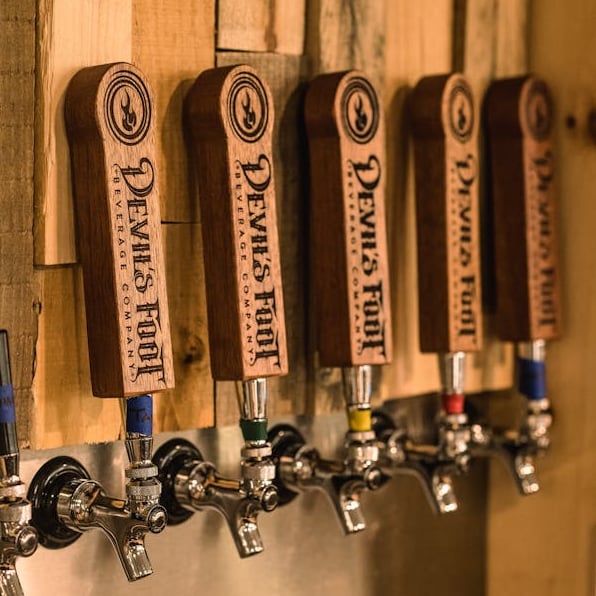 Devil's Foot draft taps at the bar.