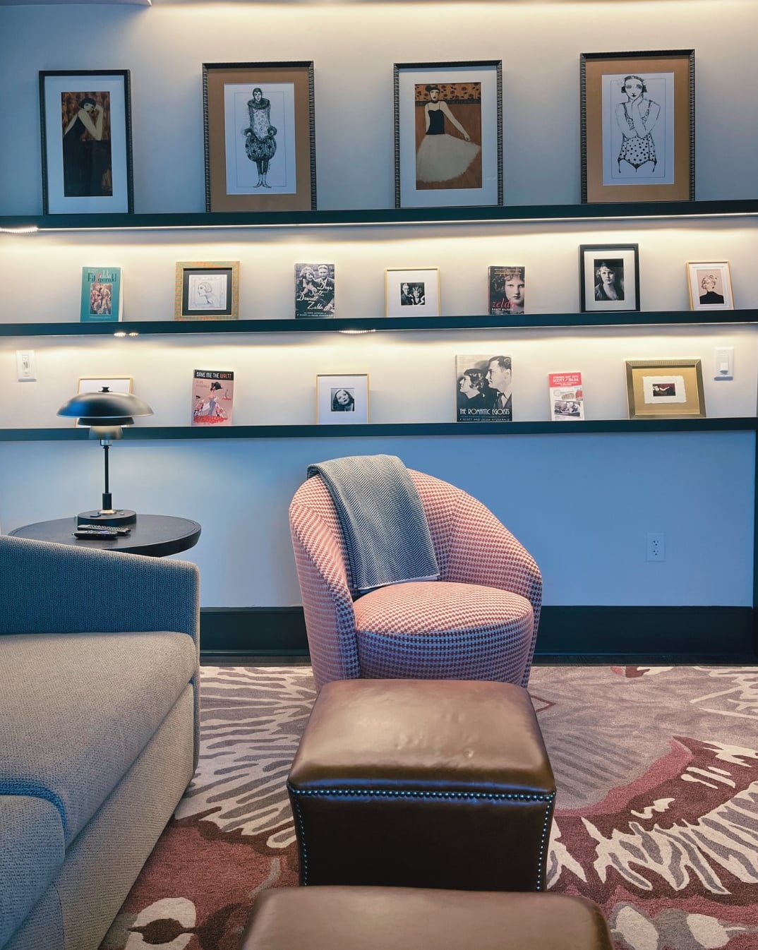 Cozy lounge nook with eclectic decor and stylish seating.