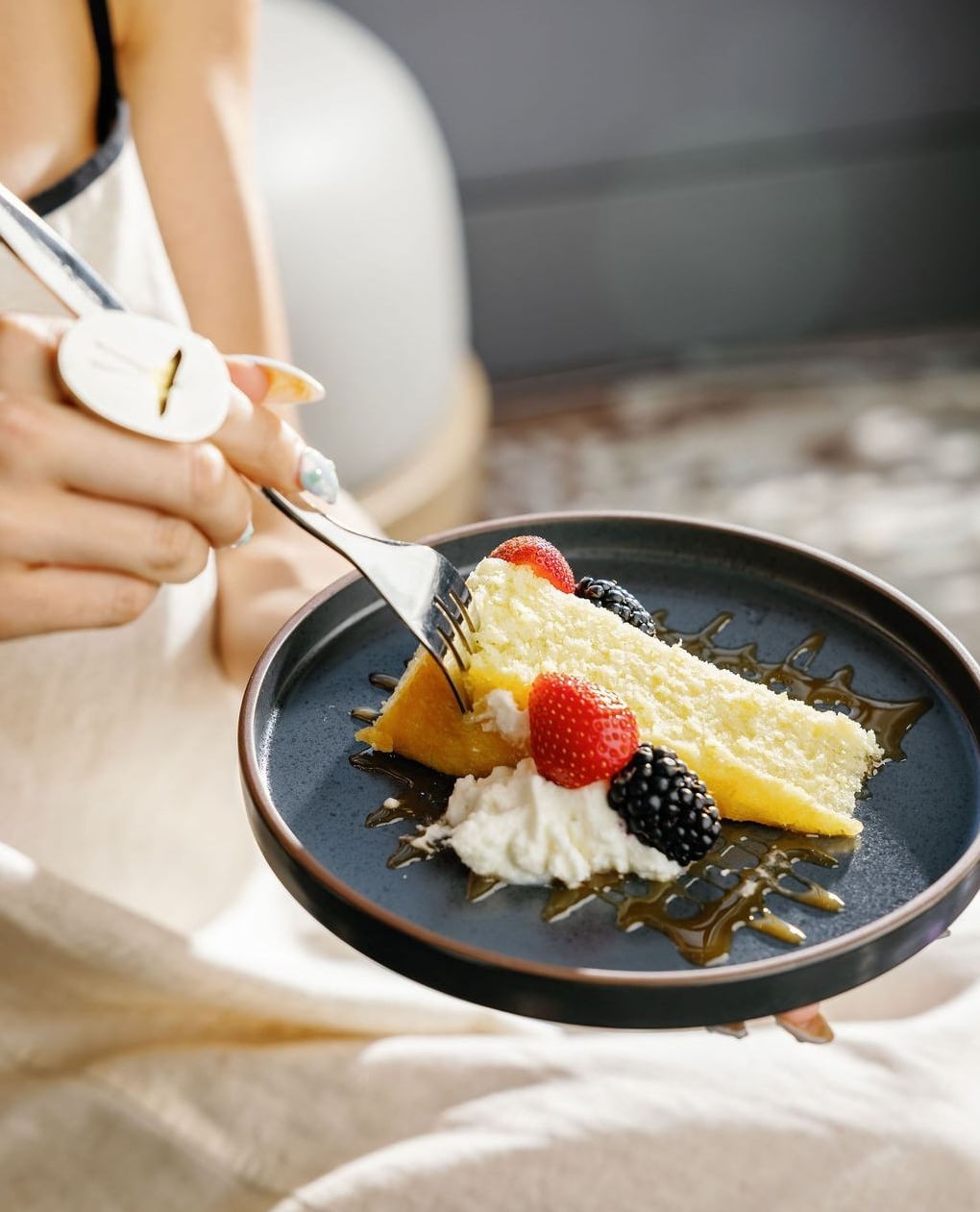 Artfully plated dessert with fresh berries