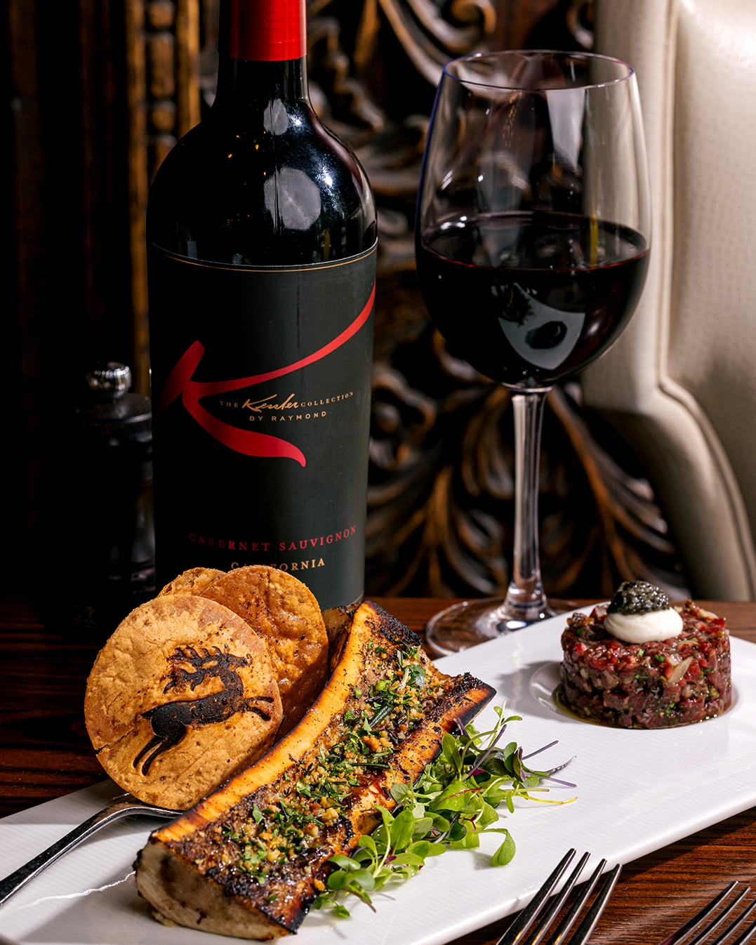 Premium steak with wine pairing and specialty appetizers