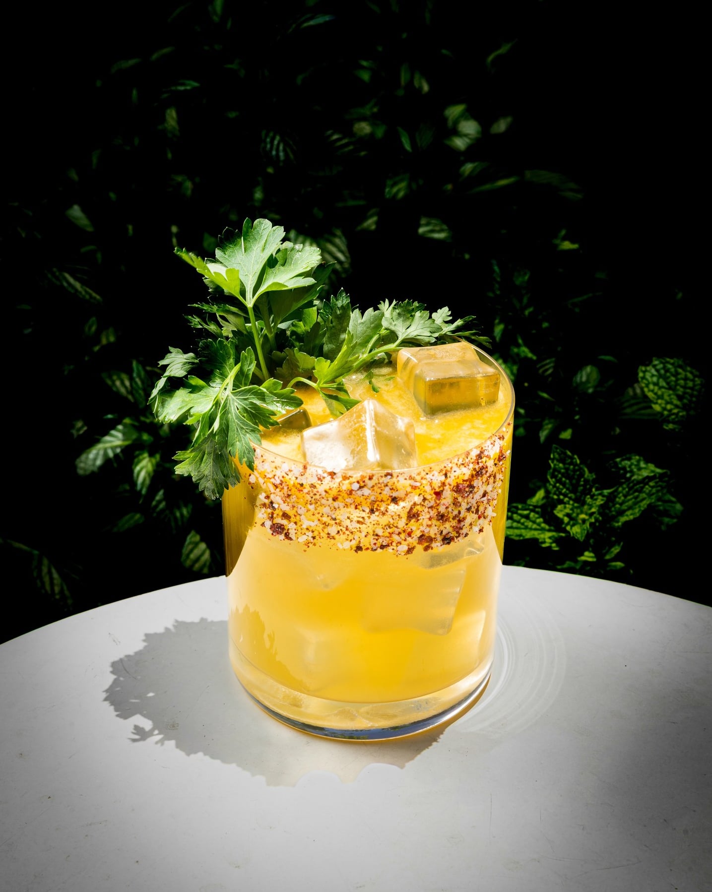 Craft cocktail with signature spiced sugar rim