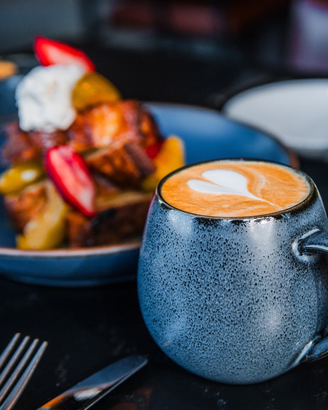 Latte and brunch plate